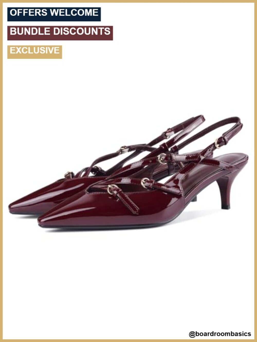 Patent Leather Kitten Heel Slingback Pumps - Pointed Toe Dress Shoes